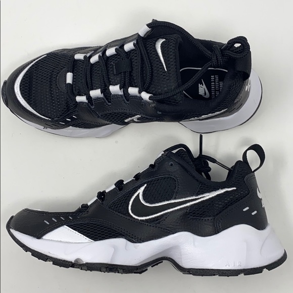 nike white and black air heights sneakers